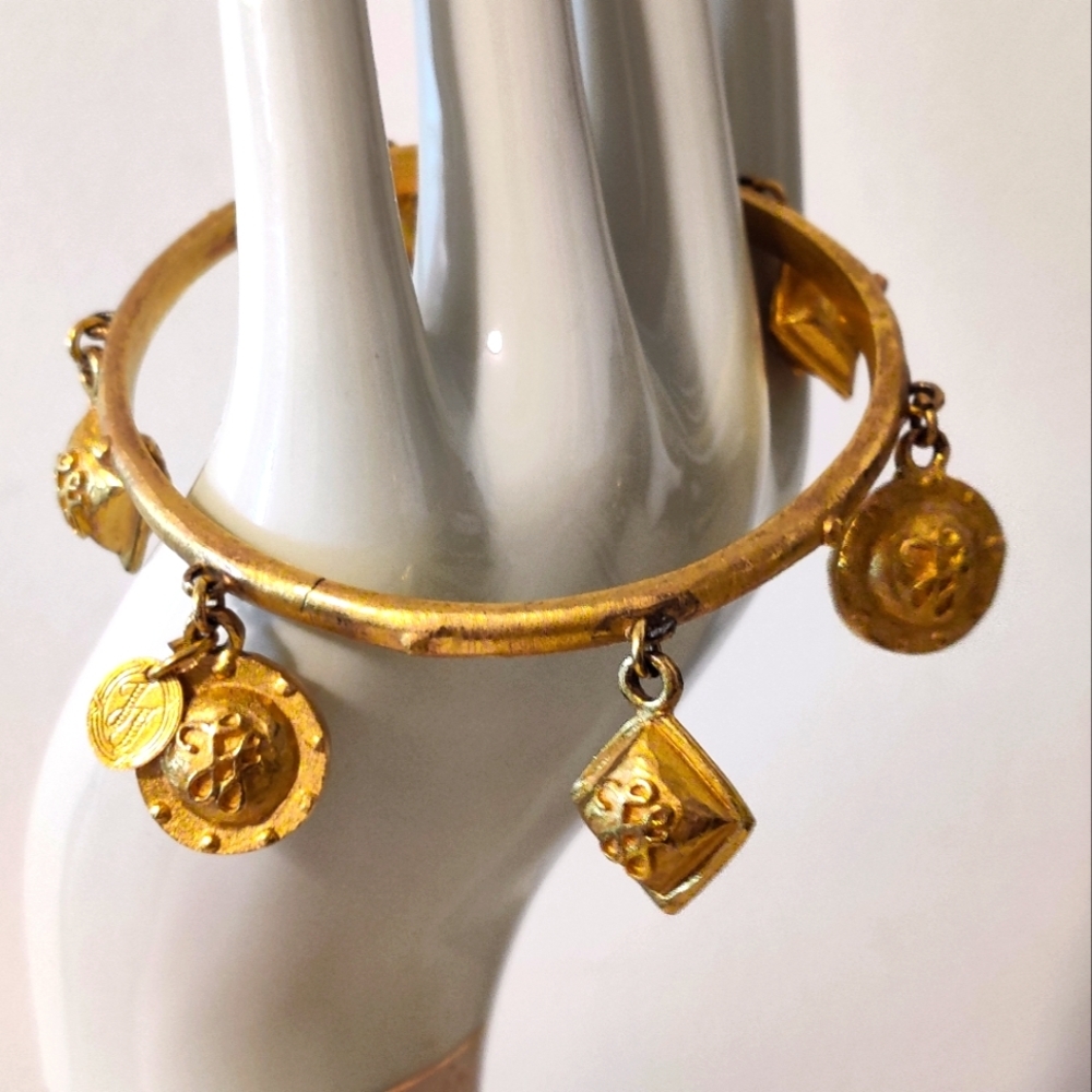 Vintage 80s Designer Ines de la Fressange Logo Charms Bracelet